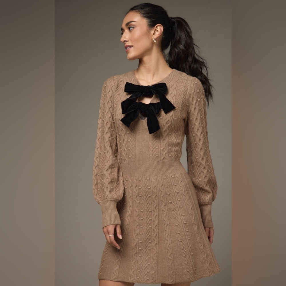 Alyssa Double Velvet Bow Mini Sweater Dress XL